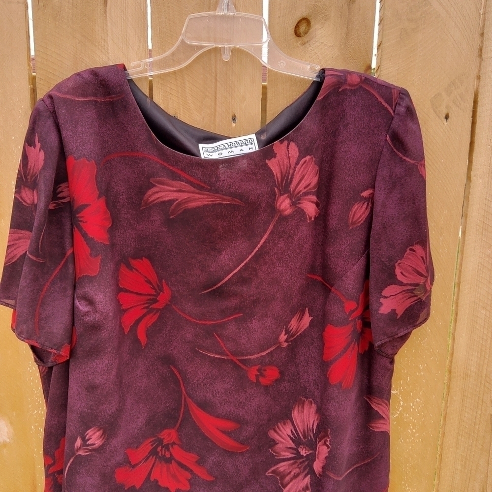 JESSICA HOWARD 22w burgundy floral occasional dress - Picture 3 of 7